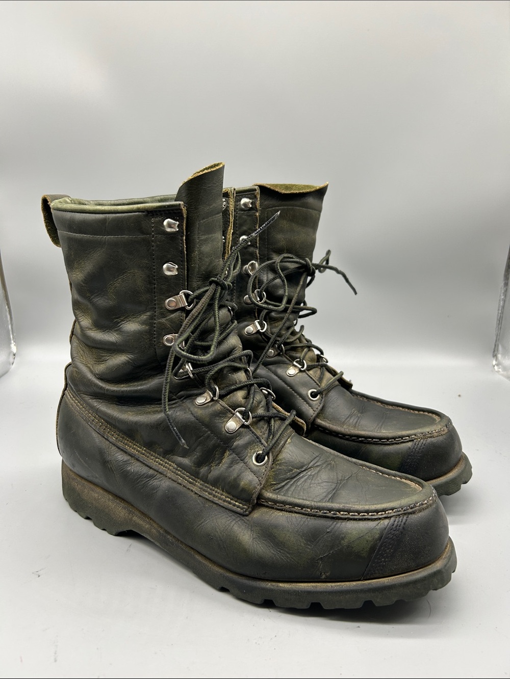 Vintage Ted Williams Sears Men's US 9.5D Boot Green Leather Work Combat Boots
